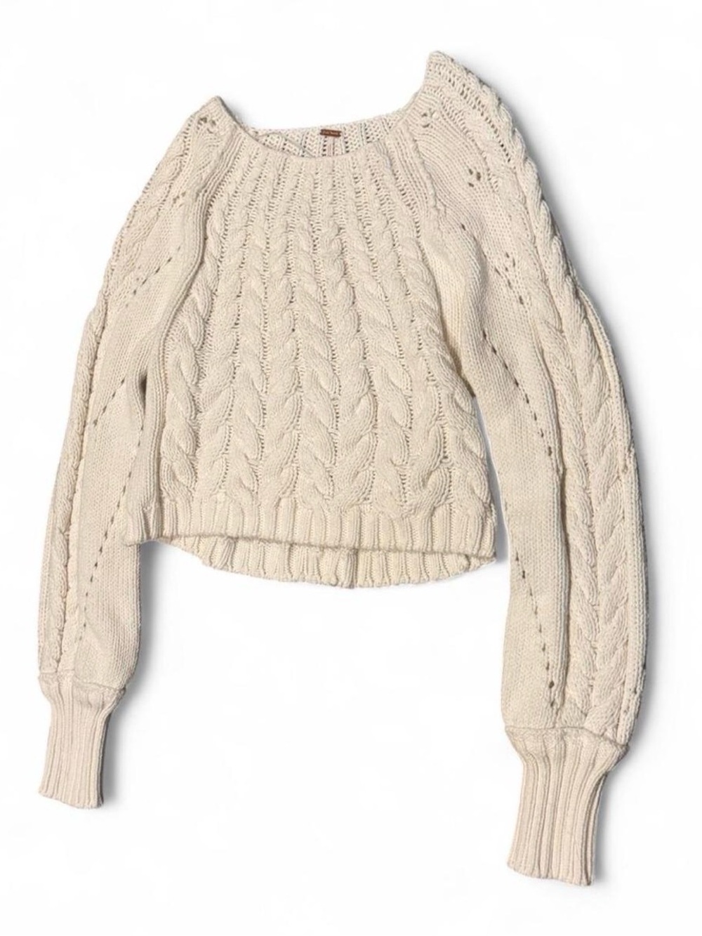 Free People Cream Cable Knit Scoop Neck Sweater